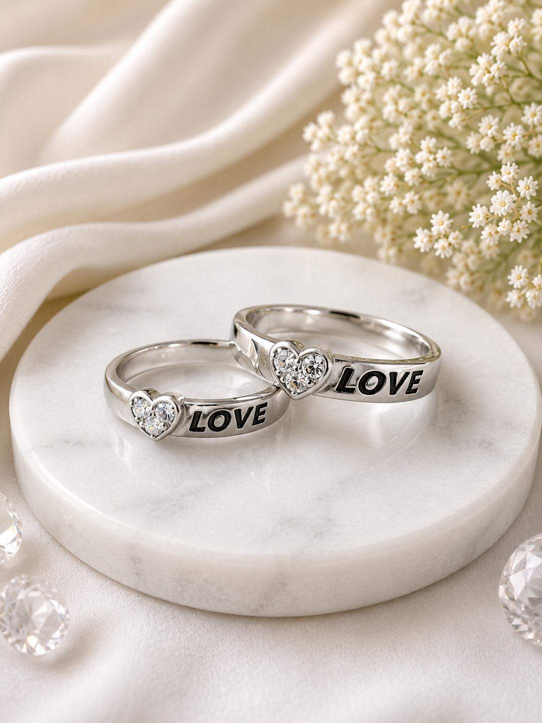 LOVE Heart Engraved Couple Silver Rings JL