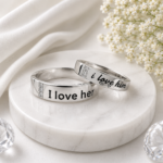 Love Her Love Him Engraved Couple Silver Rings JL