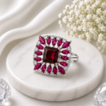 Ruby Tone Statement Silver Ring JL
