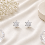 Silver Sparkling Star Floral Stud Earrings JL