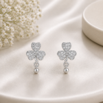 Sparkling Clover Silver Stud Earrings JL