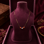 Coral & Pearl Accent Black Beads Mangalsutra Chain in 925 Sterling Silver Gold Finish