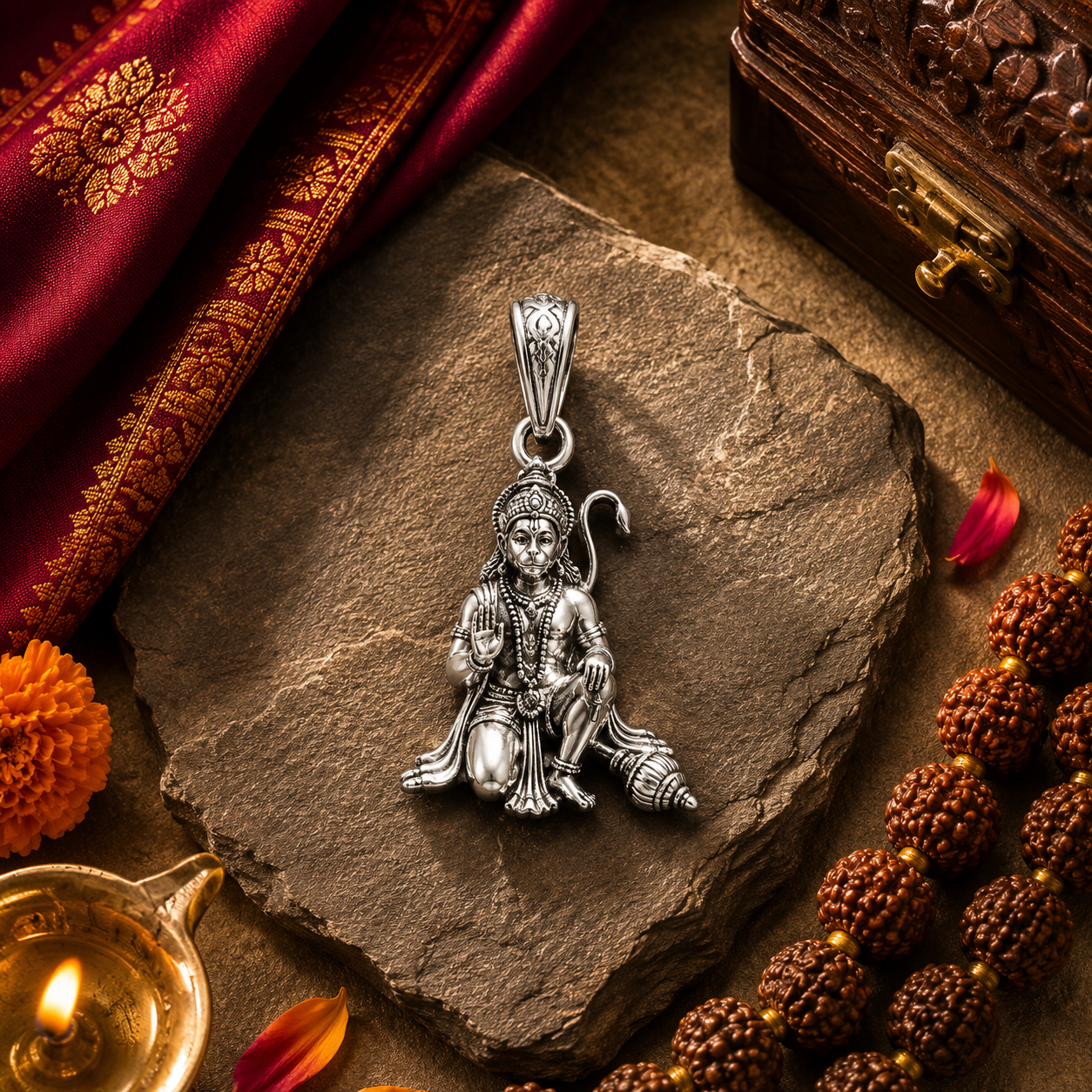 Lord Hanuman Seated Locket | 925 Sterling Silver