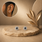 Men's Black Stone Stud Earrings in 925 Sterling Silver