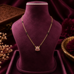 Ruby Accent Pendant Black Beads Mangalsutra Chain in 925 Sterling Silver Gold Finish