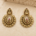 Goddess Lakshmi Kasula Pera Temple Chandbali Earrings