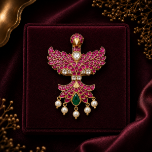 Menu Garuda Kundan Pendant Emerald Accent & Pearl Drops 1is1 - Copy
