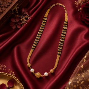 Menu Pearl Accent Multi-Strand Black Beads Mangalsutra Chain in 925 Sterling Silver Gold Finish 1is1 - Copy